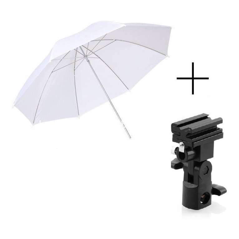 Kit Sombrinha Branca 83cm + Suporte Flash Articulado B