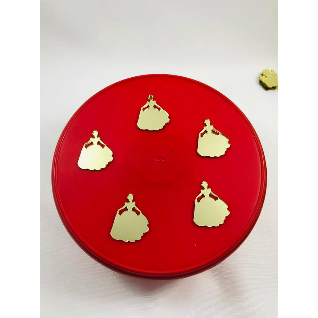 50 Aplique Cinderela Princesa em Acrílico Espelhado Dourado - 4cm - Kit com 50 Unidades.
