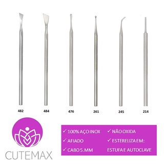 Kit Podologia Profissional Cutemax C/ 6 Instrumentos Podólogo Aço Inox