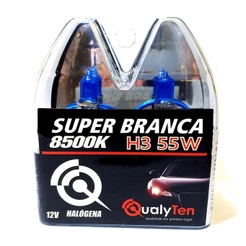 PAR LÂMPADA SUPER BRANCA H3 12V X 55W - 12 VOLTS / 55 WATS - QUALYTEN 8500K EFEITO XENÔN