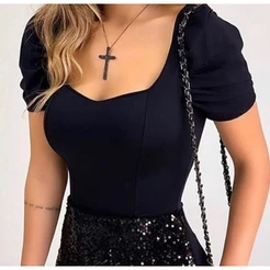 Body feminino com bojo manga princesa tecido com elastano lançamento