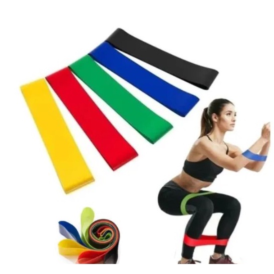 Imagem Kit 5 Faixas Elásticas Para Exercícios Multifuncional Yoga Fisioterapia e Treino