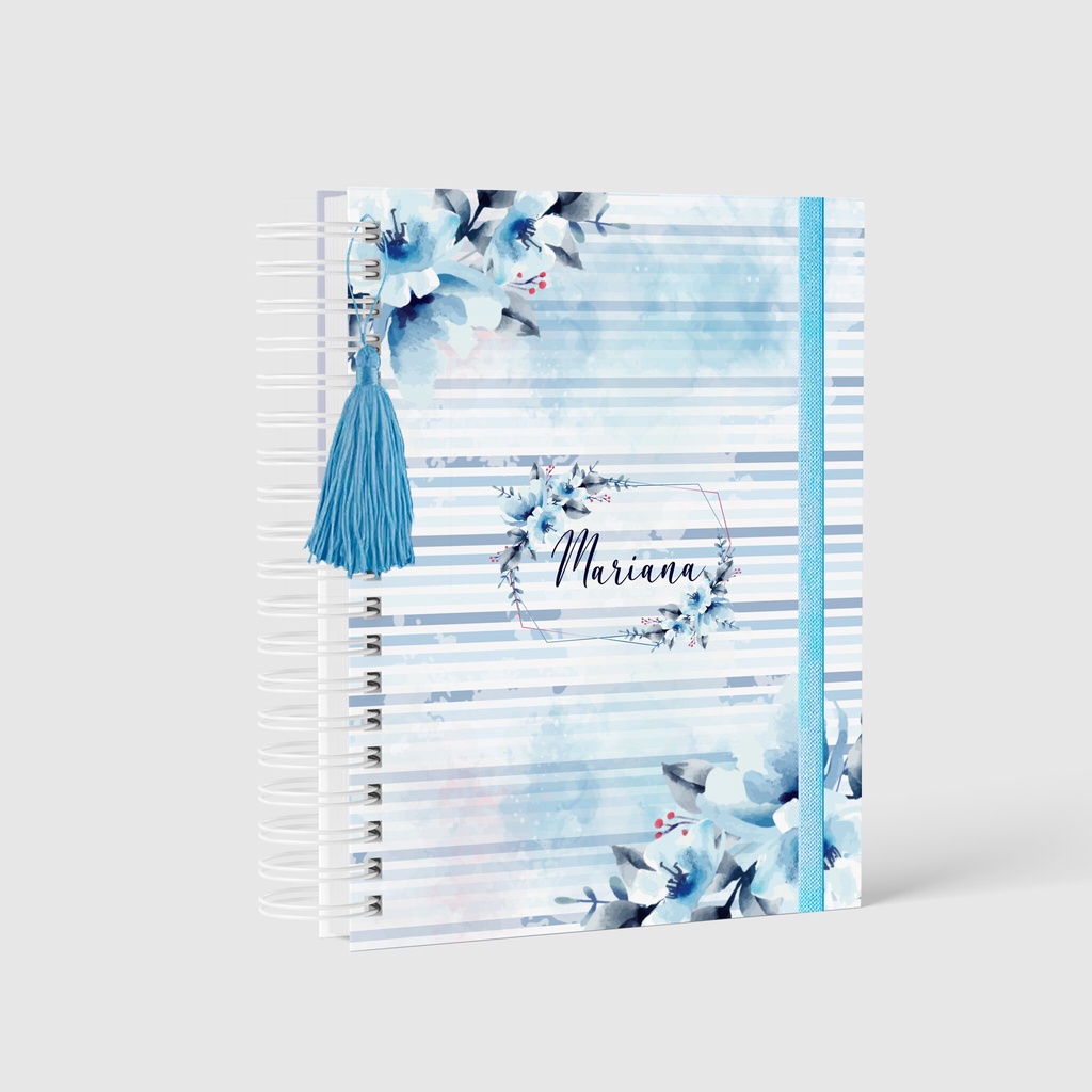 Agenda Personalizada Floral Azul Com Fundo Listrado Com Nome | Shopee ...