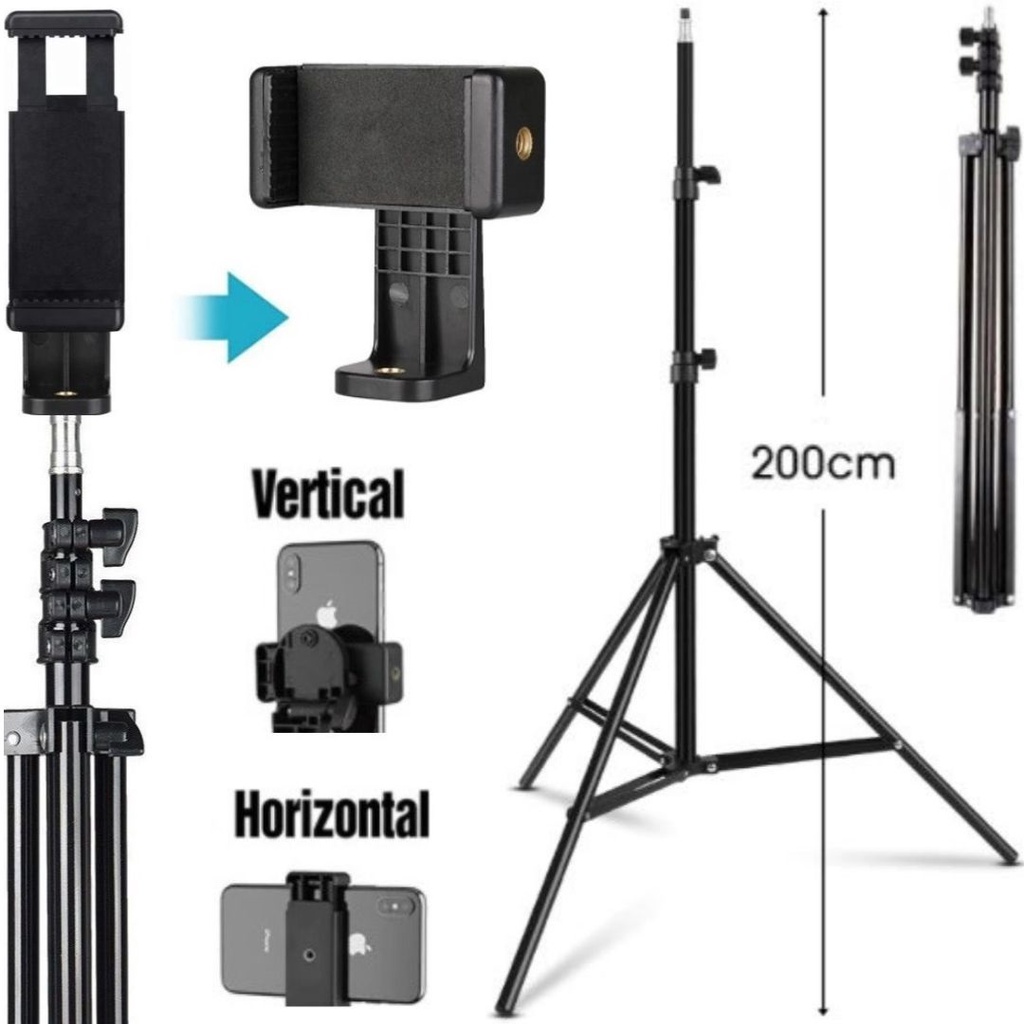 Tripé Pedestal 2 Metros Com Suporte Vertical Horizontal 360 Celular iPhone Foto Vídeo Estúdio