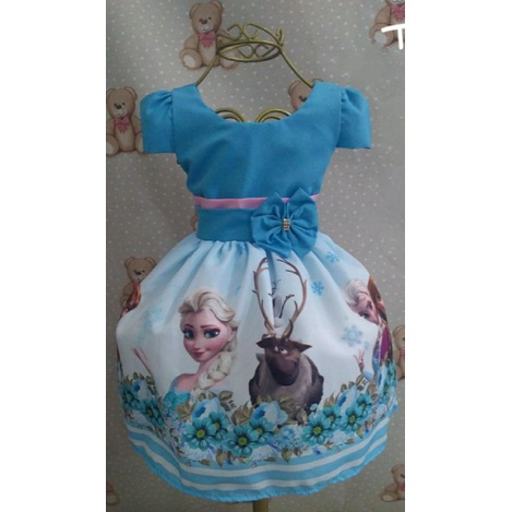 Vestidos Frozen Festa Infantil Elsa Azul Rosa Fantasia de Princesa Luxo 1 a 8 anos