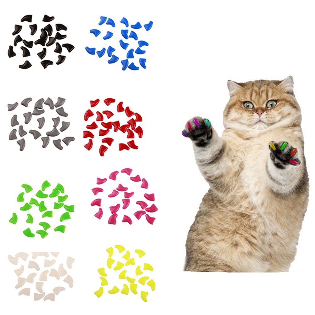 [JS] 20Pcs Plástico Macio Colorido Para Unhas De Gato Tampa Protetora De Garra De Pata Com Cola em Oferta na Shopee