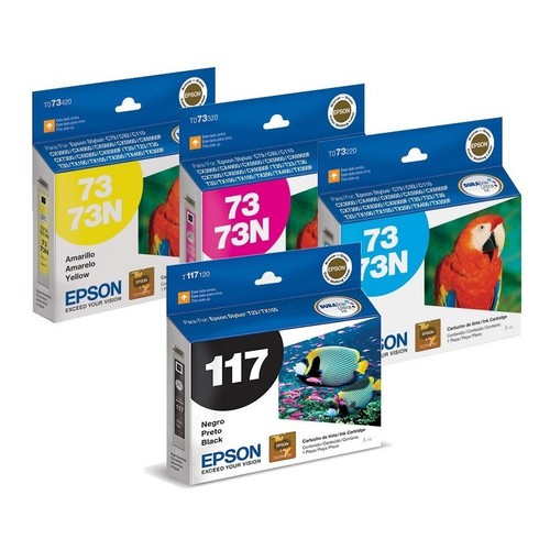 kit 4 Cartucho Epson 1 117 E 3 To73 73n Para T24 T23 Tx105 Tx115 T117120, To73220, To73320 e To73420