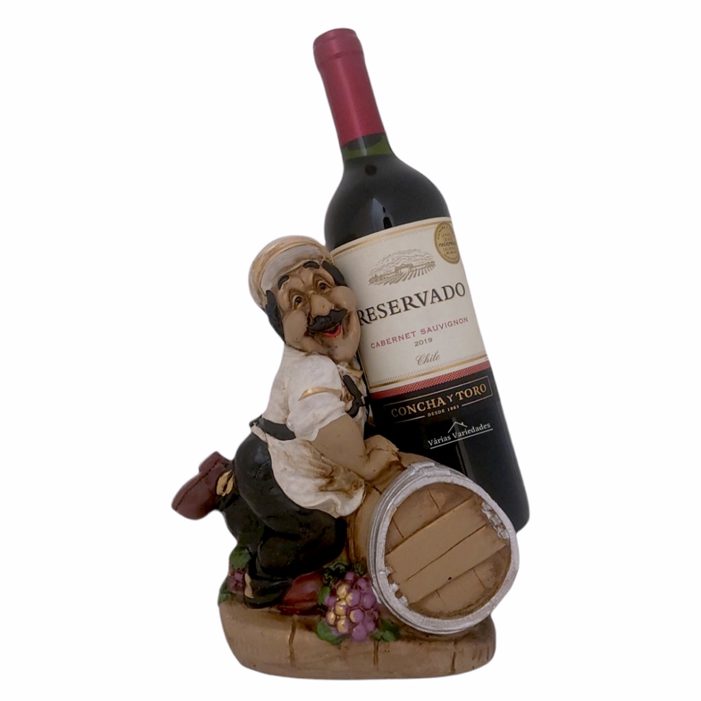 Suporte Garrafa Porta Vinho Cozinheiro Barril Decoração Enfeite Espaço Gourmet Cozinha - Em Gesso