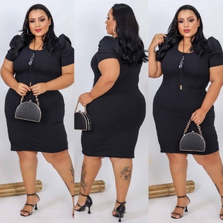 Vestido Feminino Canelado Manga Curta Bufante Princesa Plus Size