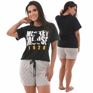 Baby Doll Pijama Feminino com Manga e Short Bonito Verão Mickey