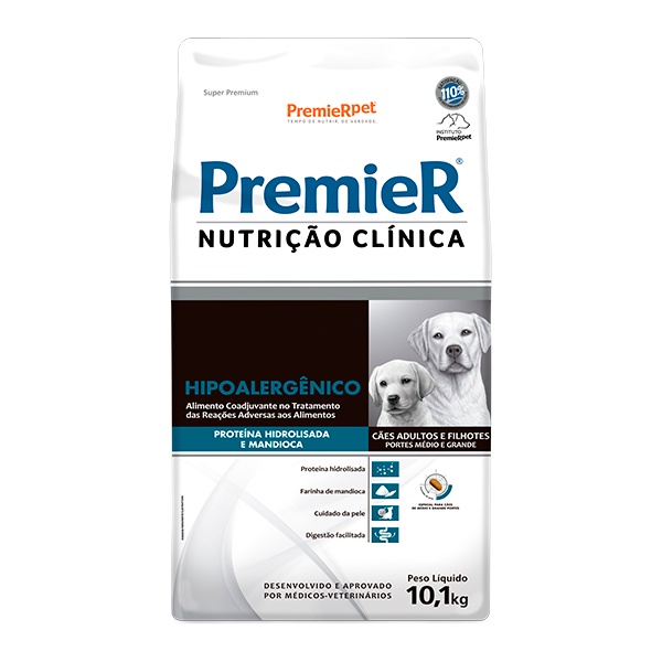 Ração Premier Nutrição Clínica Hipoalergenico para Cães de Medio e Grande Porte Sabor Proteina Hidrolisada e Mandioca - 10,1Kg - Pets