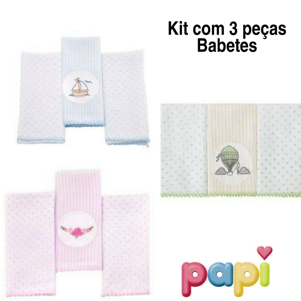 Kit babetes 100% algodão (3 Peças) PAPI toalhinha de boca / paninho de boca (escolha a estampa) Enxoval de bebê