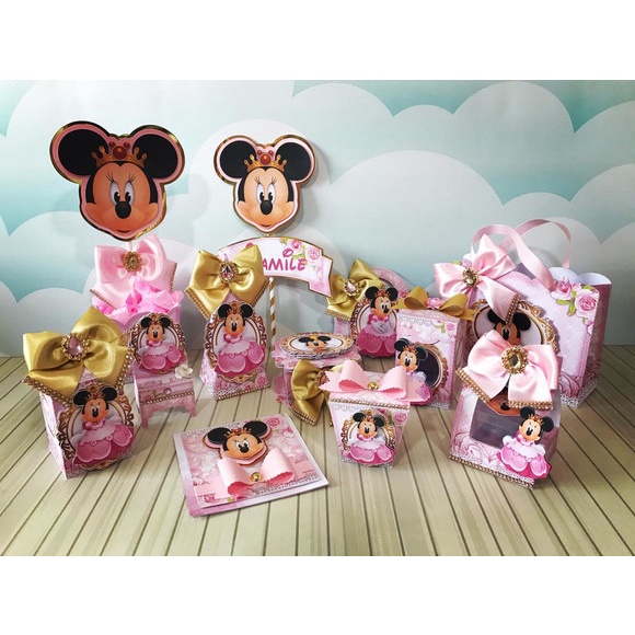 Kit Caixinhas Lembrancinha Personalizada Minnie Realeza rosa Aniversário Festa Infantil