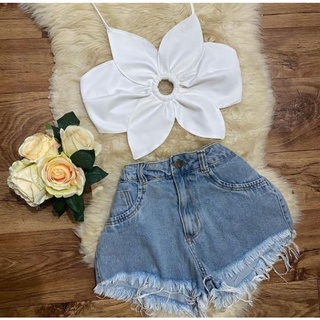 Cropped Basic Flor Estilo moda gringa importada promoção