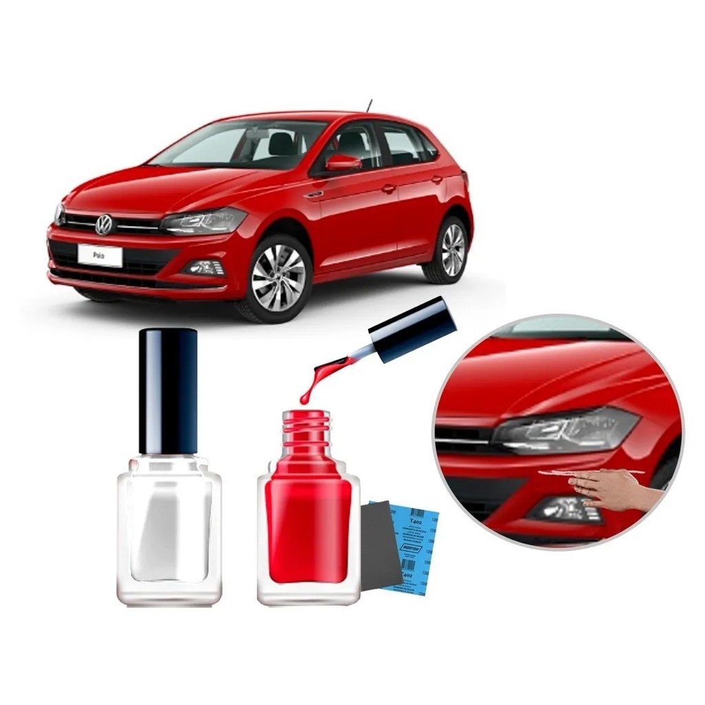 Tinta Tira Risco Automotivo Cor Carro Vw Polo 2018 2019 2020 Vermelho Tornado