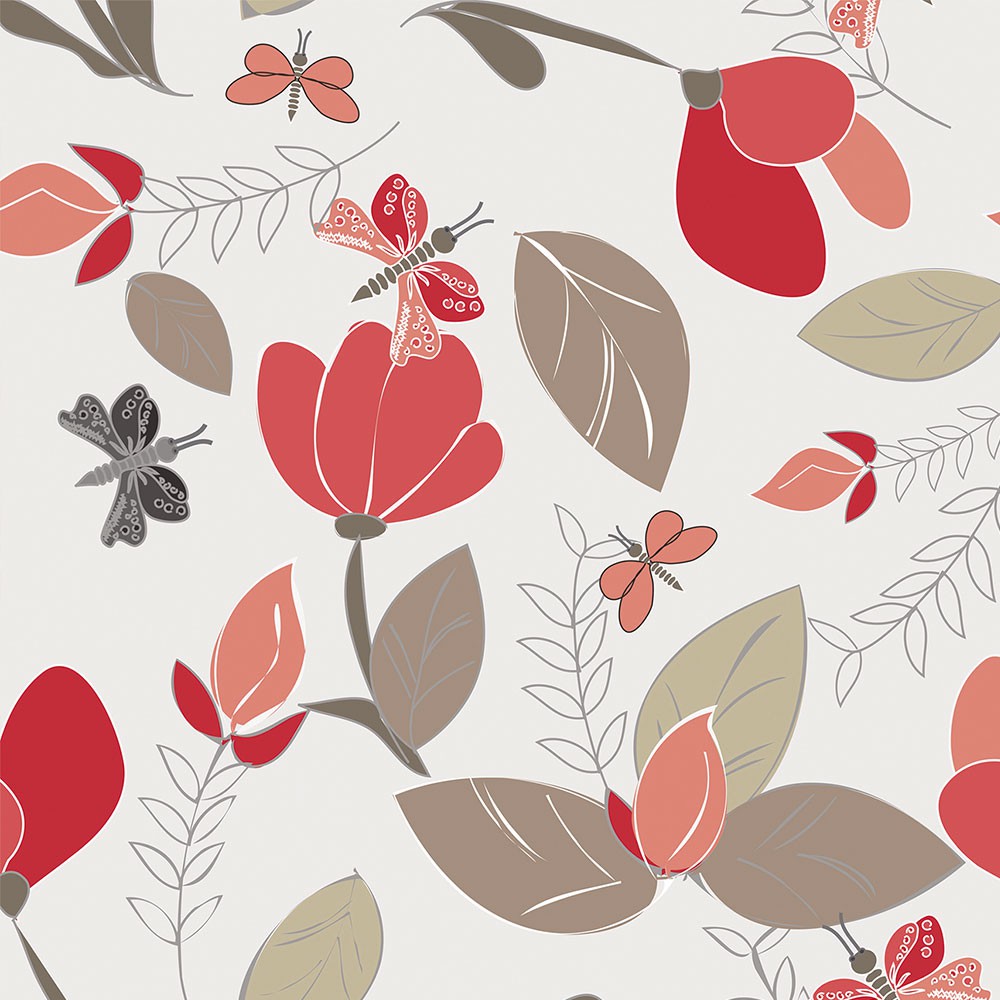 Papel de parede estilo floral tons de vermelho marrom bege nude e cinza Para Quartos e Sala em Oferta na Shopee