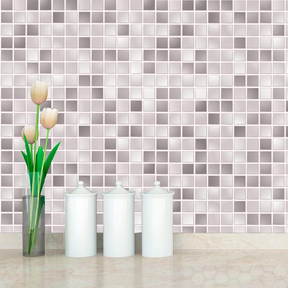 Papel Parede Decor Cozinha Pastilha Cinza Prata Lavável 3m em Oferta na Shopee