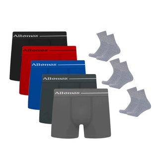 Kit 12 Cuecas Boxer Microfibra Sem Costura ALTOMAX + 9 Pares de Meias