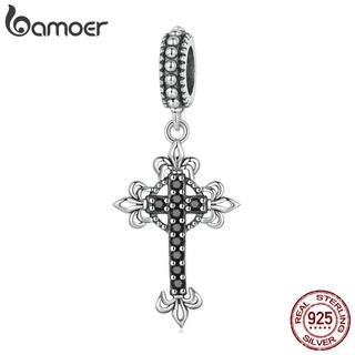 Pingente Bamoer 925 Prata Preto Retrô Cruz Encantos Para Pulseira Faça Você Mesmo Colar Acessórios