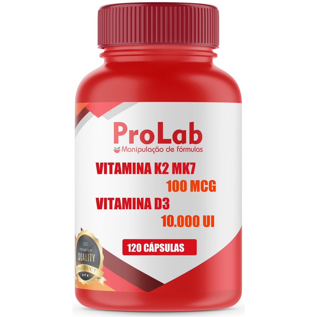 Vitamina K2 Mk7 100mcg + Vitamina D3 10000ui 120 Cápsulas