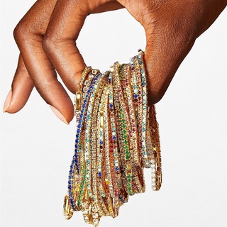 Nova Moda Ouro 18K & Prata Esterlina 925 Pulseiras Elásticas De Cristal Multicolor Para Mulheres Empilháveis De Luxo