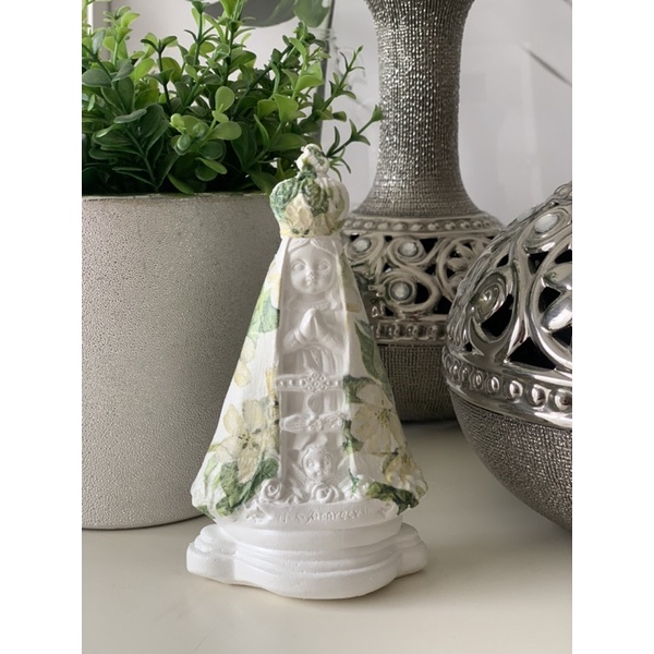 imagem nossa senhora aparecida 15 cm gesso verde lembrancinha infantil