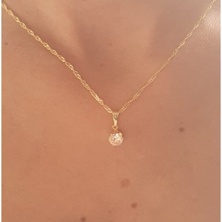 Corrente Folheada Colar Mulher Ouro Pingente de Pedra Branca Ponto de Luz