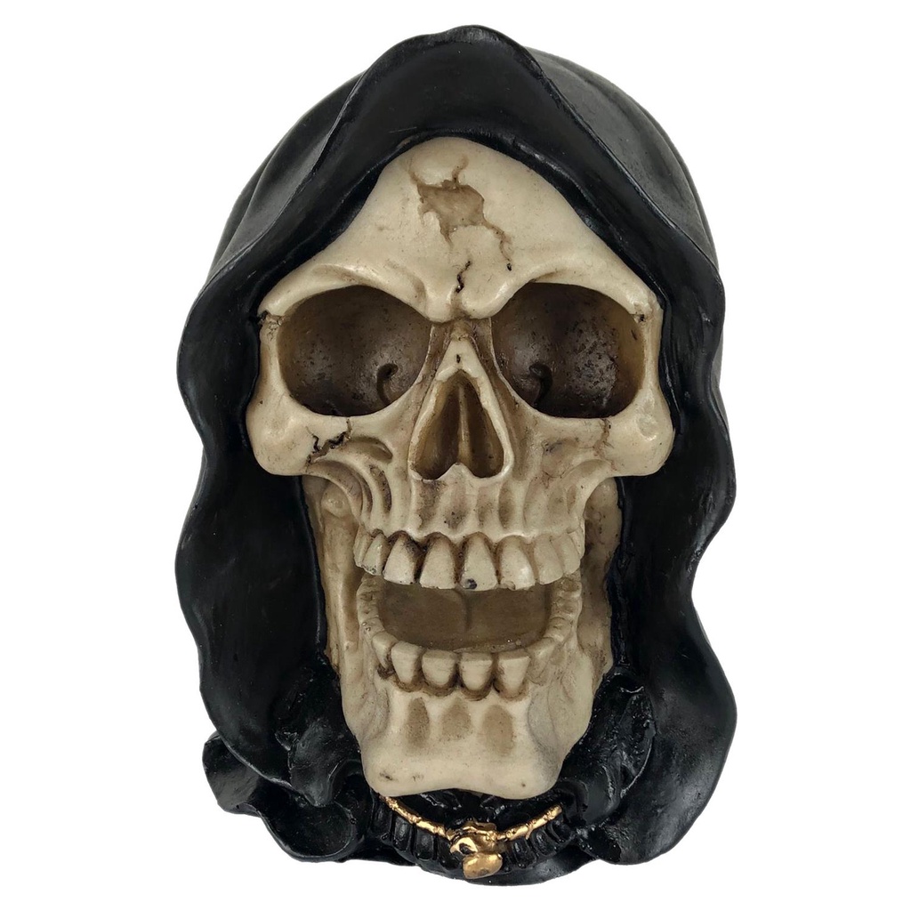 Cranio Morte Caveira Esqueleto Humano Capa Decorativo Resina Escuridão Almas Ceifador Morte