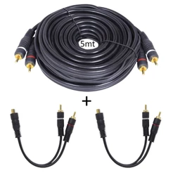 Kit Cabo RCA 4mm 5 Metros Emborrachado + 2 Cabos Y RCA NWT 1 Fêmea e 2 Macho 3,6mm