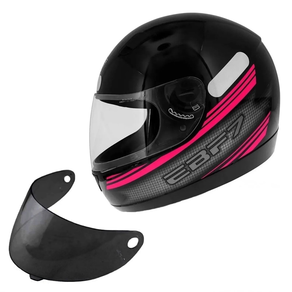 CAPACETE MOTO EBF 7 MODELO CARBON PRETO E ROSA + VISEIRA FUME