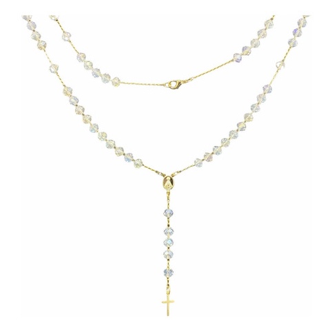 Terço Colar Cristal Transparente para rezar e Colar para pescoço Feminino Religioso 45cm Cristal Moda Religiosa Adolescente Eucaristia Comunhão Lembrança