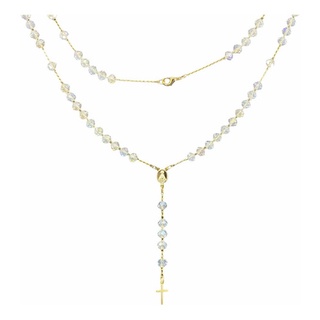 Terço Colar Cristal Transparente para rezar e Colar para pescoço Feminino Religioso 45cm Cristal Moda Religiosa Adolescente Eucaristia Comunhão Lembrança