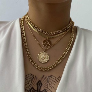 Punk Cuban Choker Necklace Steampunk Men Jewelry Vintage Big Coin Pendant Chunky Chain for Women Neck Accessories