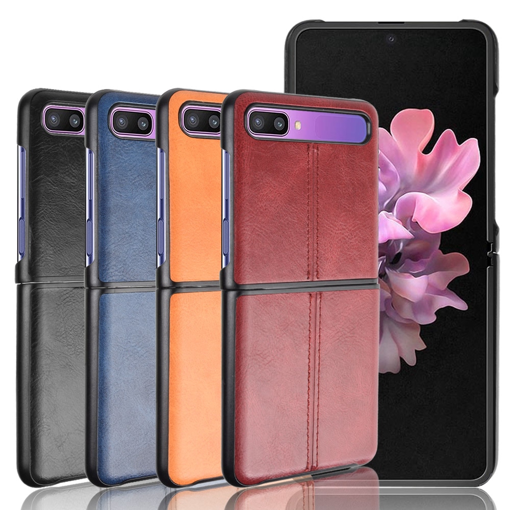 Samsung Galaxy Z Flip Case Route Calfskin PU Leather PC Hard Phone Bag
