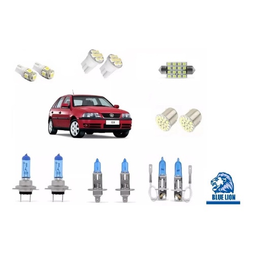 Kit Completo Lâmpadas Super Branca E Leds Gol G3 Foco Duplo