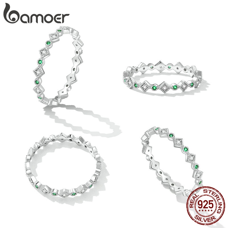 Detalhes do Bamoer Anéis 925 De Dedo De Prata Diamante Rodada Row Moda Versátil Jóias Presentes Das Mulheres