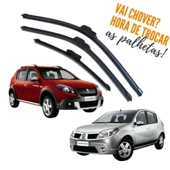 Kit Palheta Limpador Parabrisa Dianteiro + Traseiro Renault Sandero 2007 á 2014