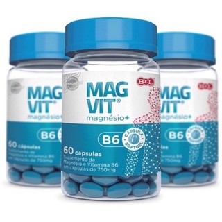 Cloreto De Magnésio PA Magvit + Vitamina B6 (Kit 3 Frascos) 180 Cápsulas 750mg