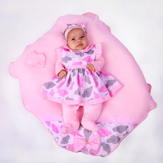 Saida De Maternidade Menina Vestido Nuvem Rosa 100% Algodão+ Tricoline- 5 Peças