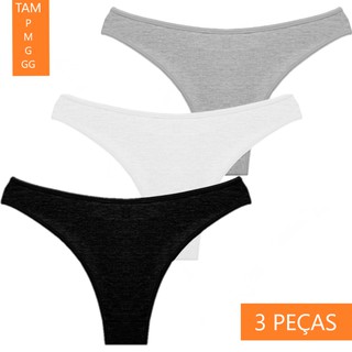 Conjunto 3 Calcinhas Conforto Algodão Modelo Tanga fina mazela