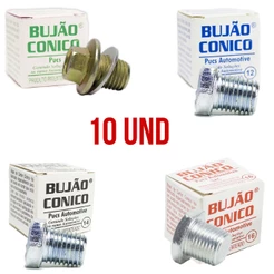10 Unidades Bujão Carter Cônico Carter Espanado 12mm 14mm 16mm Carro Moto