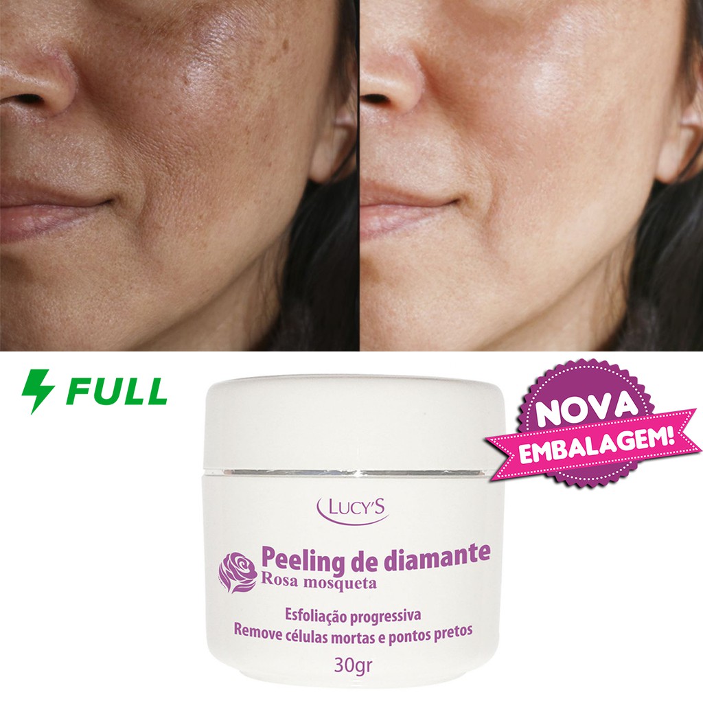 PEELING DIAMANTE Rosa Mosqueta Clareador Facial e Esfoliante sem atrito   Estimula Produção de Elastina e Colágeno 30g