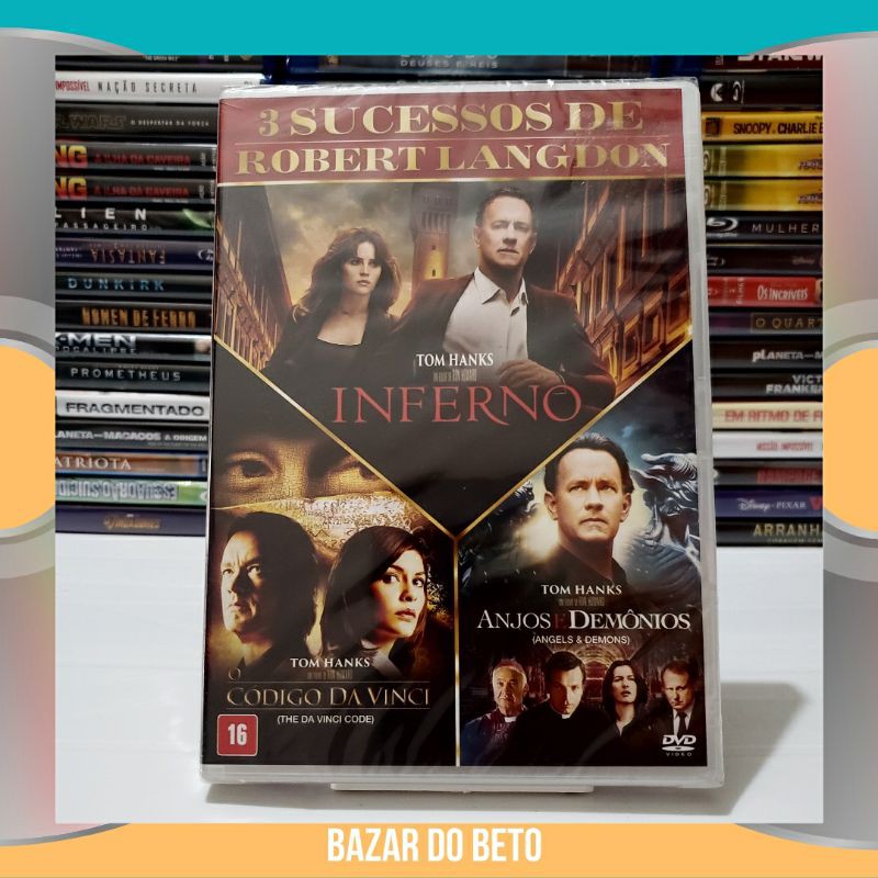 DVD Filme Coleção Inferno, Código da Vinci e Anjos e Demônios (Lacrado) Suspense, Policial Direção: Ron Howard Elenco: Tom Hanks, Felicity Jones, Ben Foster