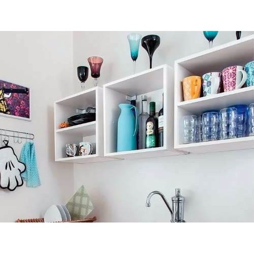 Jogo Kit Nichos Cubo Armario Cozinha Mdf Branco Porta Copo MDF.
