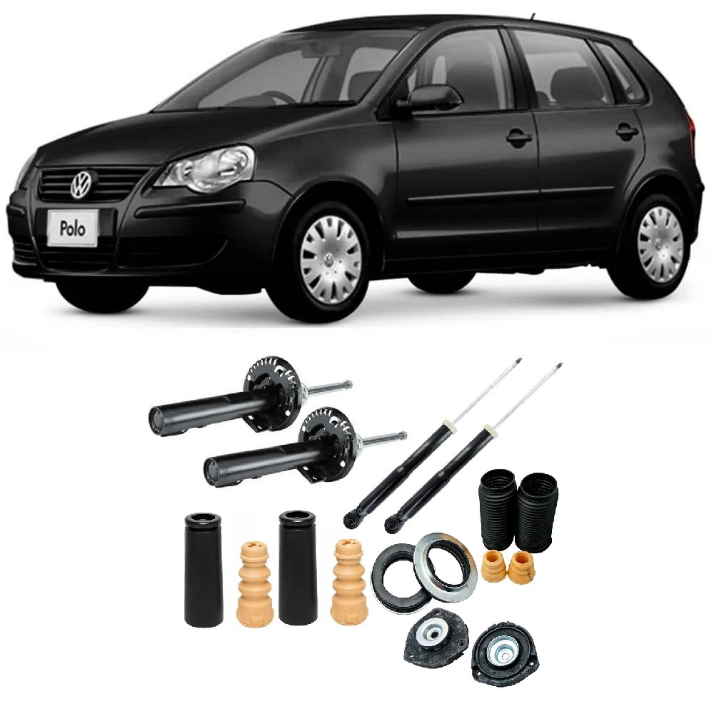04 Amortecedores + 04 Kits Batentes Vw Polo 2003 Até 2013 Dianteiro e ...