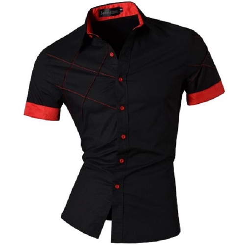 Camisa Social Manga Curta Slim Estilo Asia Ocidental