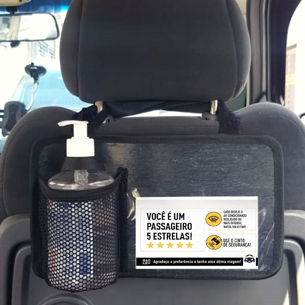 Porta Alcool Gel - Para Veiculos Com Cartões Informativos Resistente, Prático e Seguro - Modelos Bag Lev