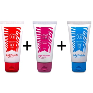 Kit Love Lub Lubrificante Corporal - 3 Lubrificantes Love Lub Sabor Ice, Neutro, Hot - 3 Itens