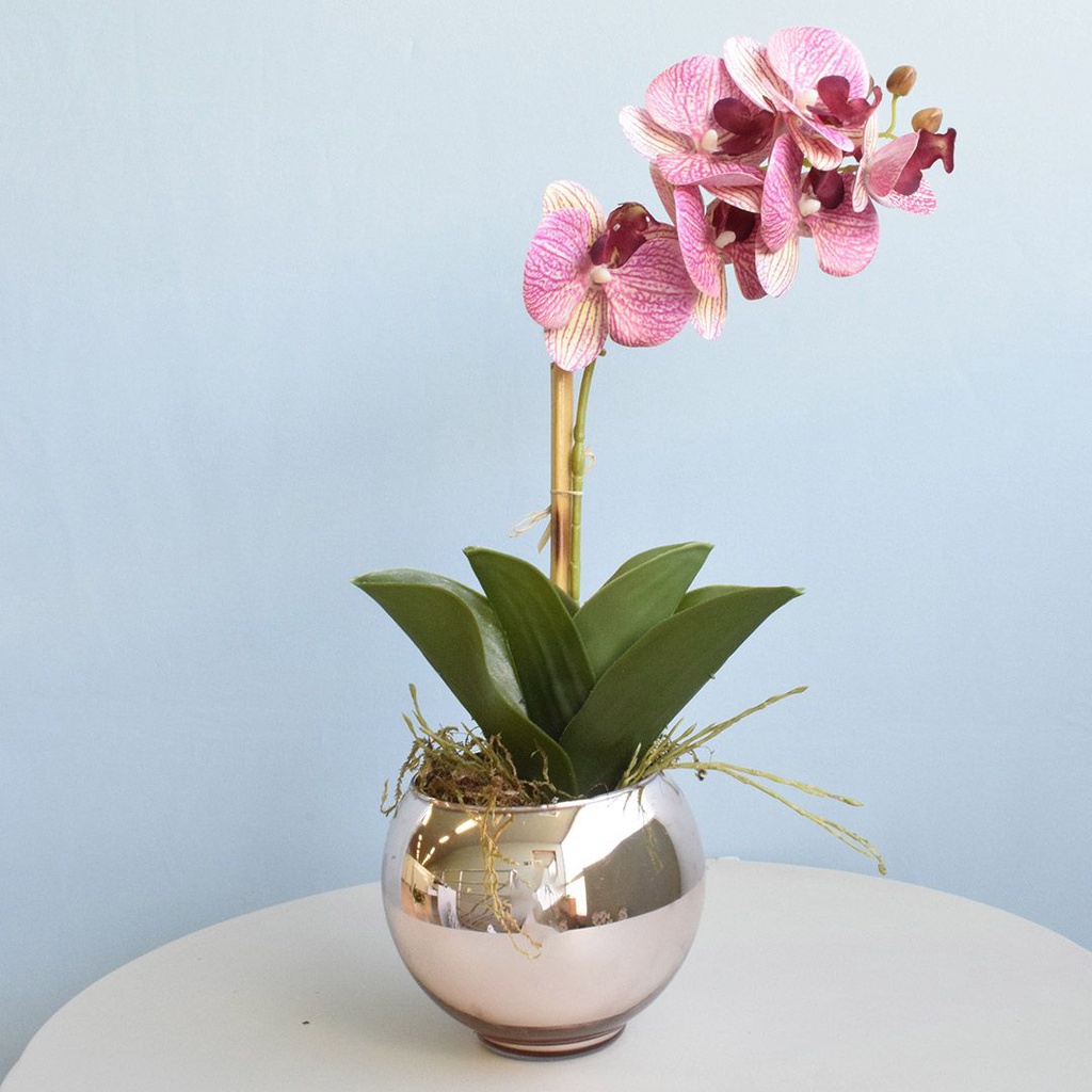 Arranjo de Orquídea Rosa Toque Real no Vaso Rose Gold para Decoração de  Banheiro e Lavabo Chique | Shopee Brasil
