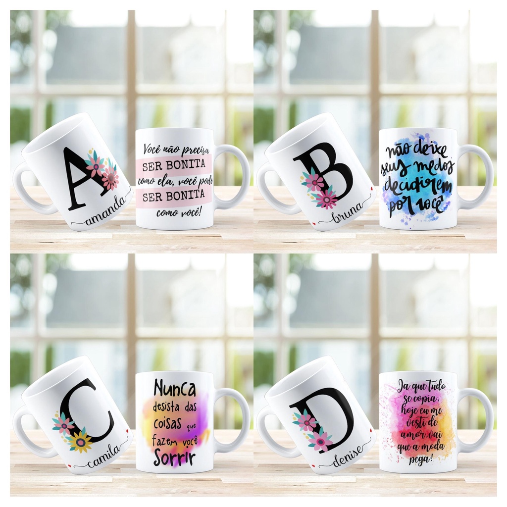 Caneca Personalizada Com Nome - Letras do Alfabeto Floral e Frases ...